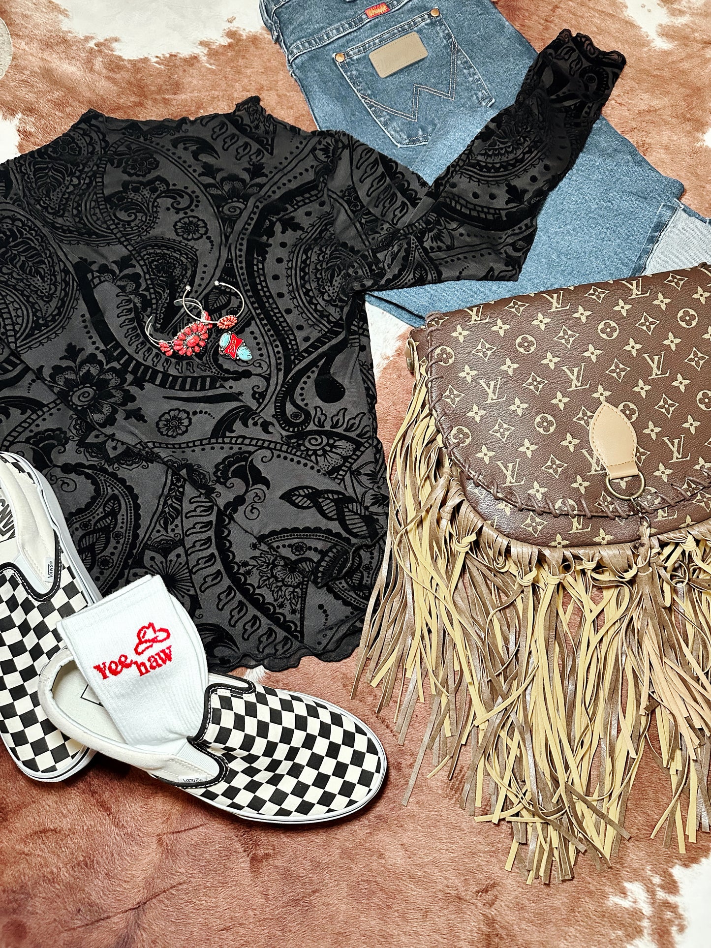 Textured Paisley Mesh Top