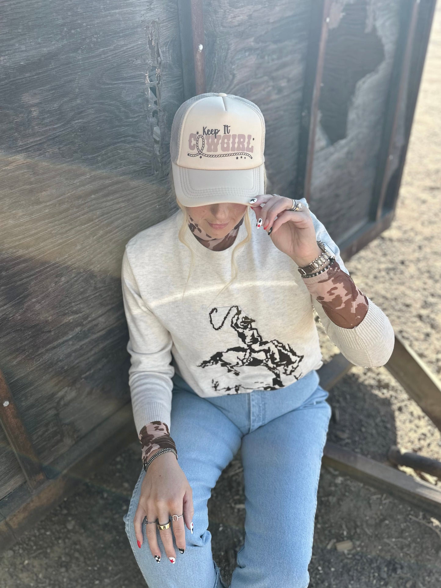Beige Keep it Cowgirl Trucker Hat