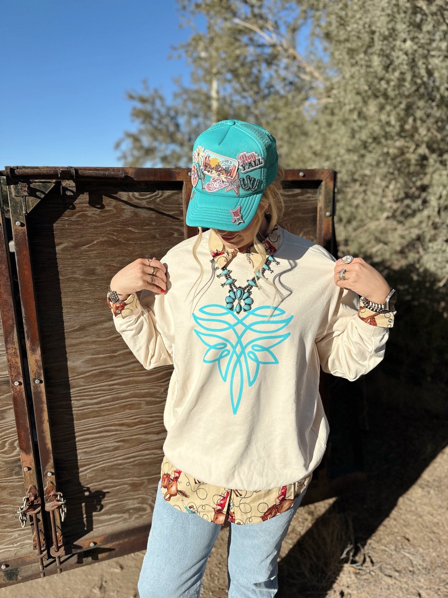 Turquoise Boot Stitch Sweatshirt