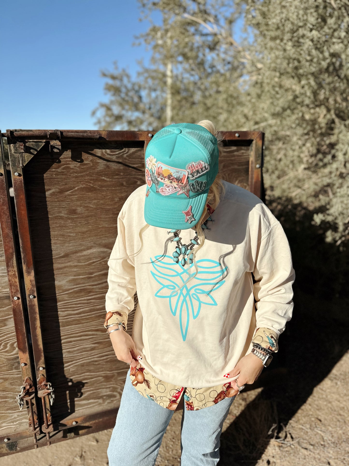 Turquoise Boot Stitch Sweatshirt
