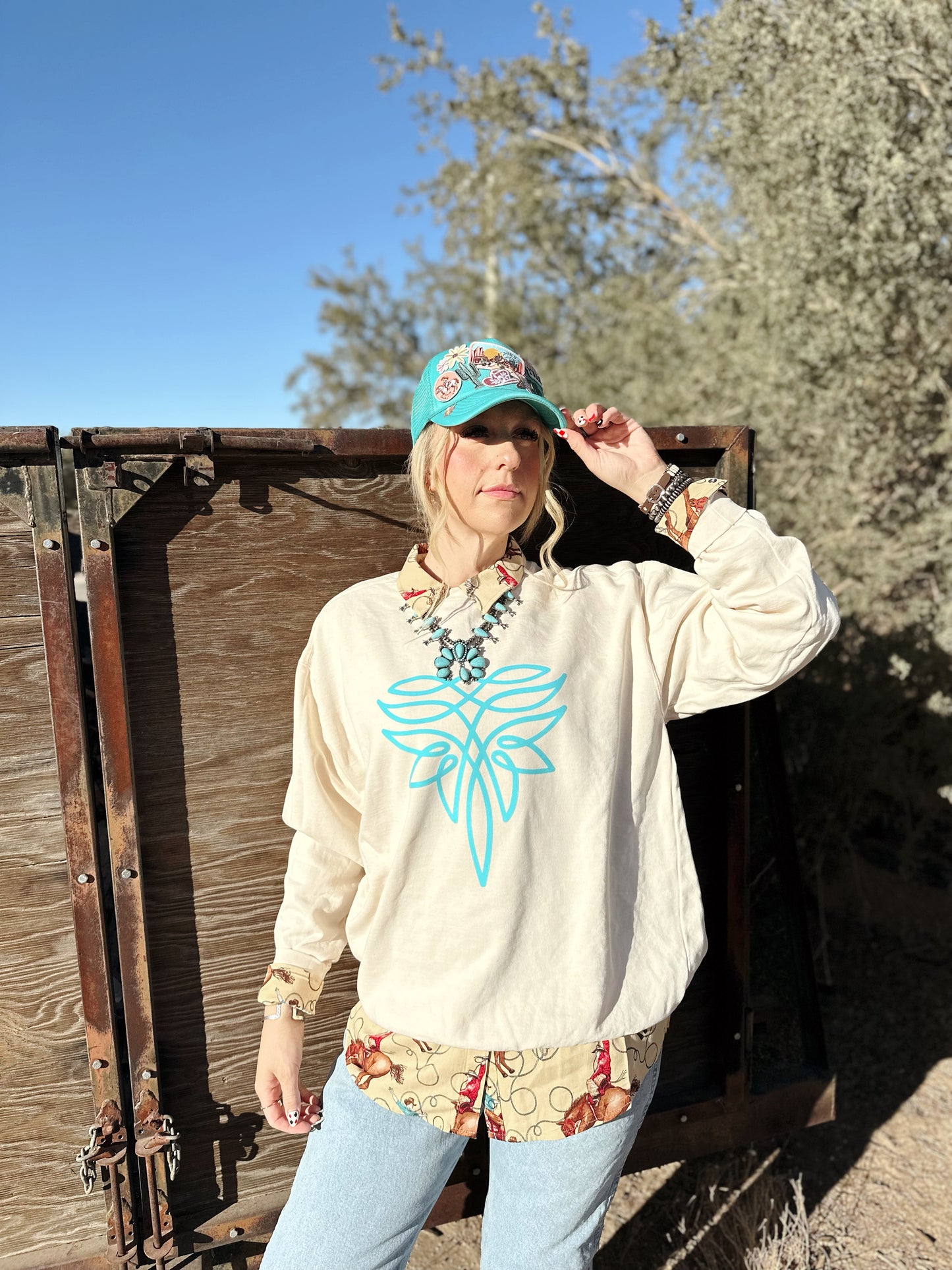 Turquoise Boot Stitch Sweatshirt