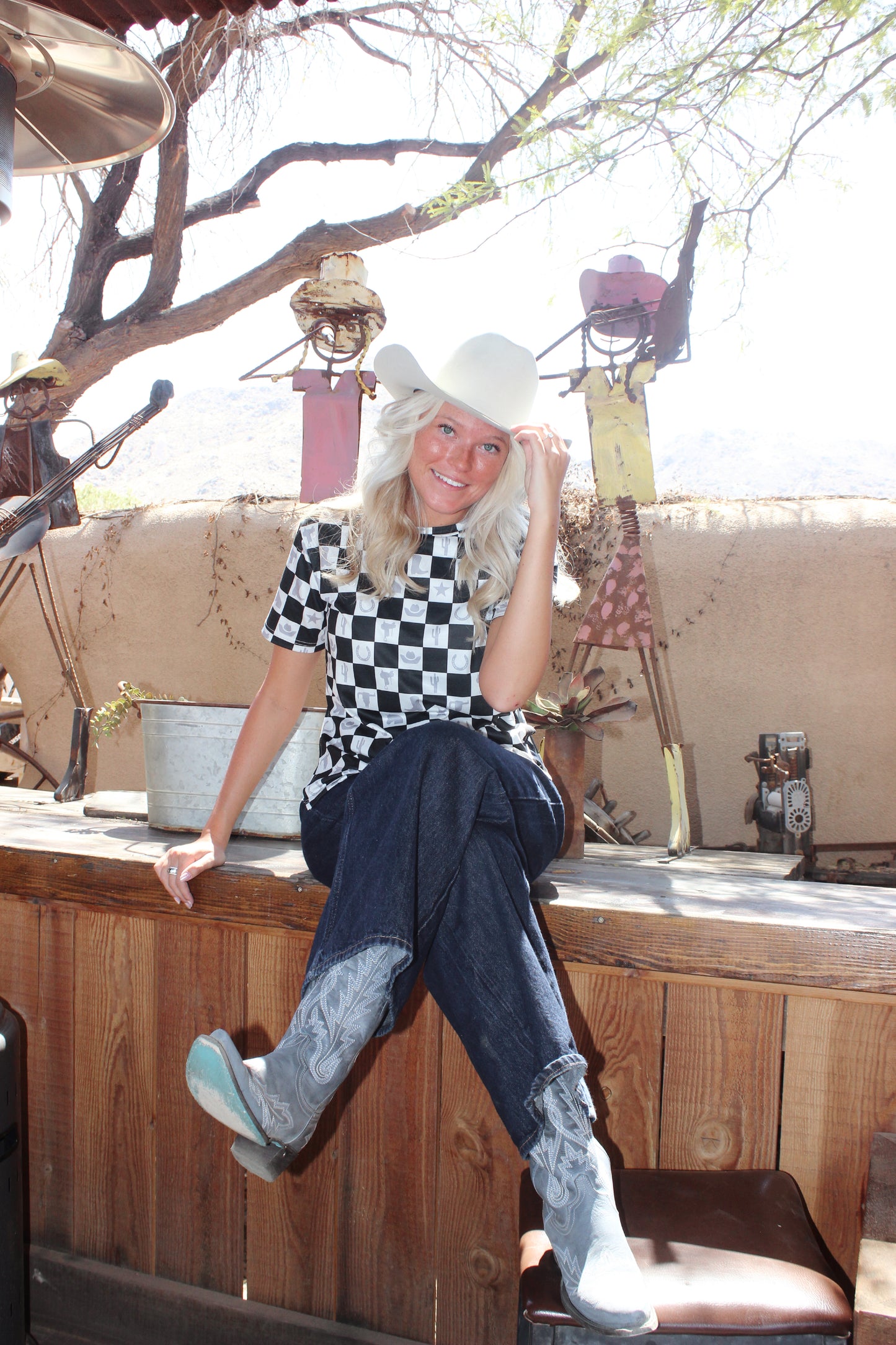 Grungy Cowgirl Checkered Top