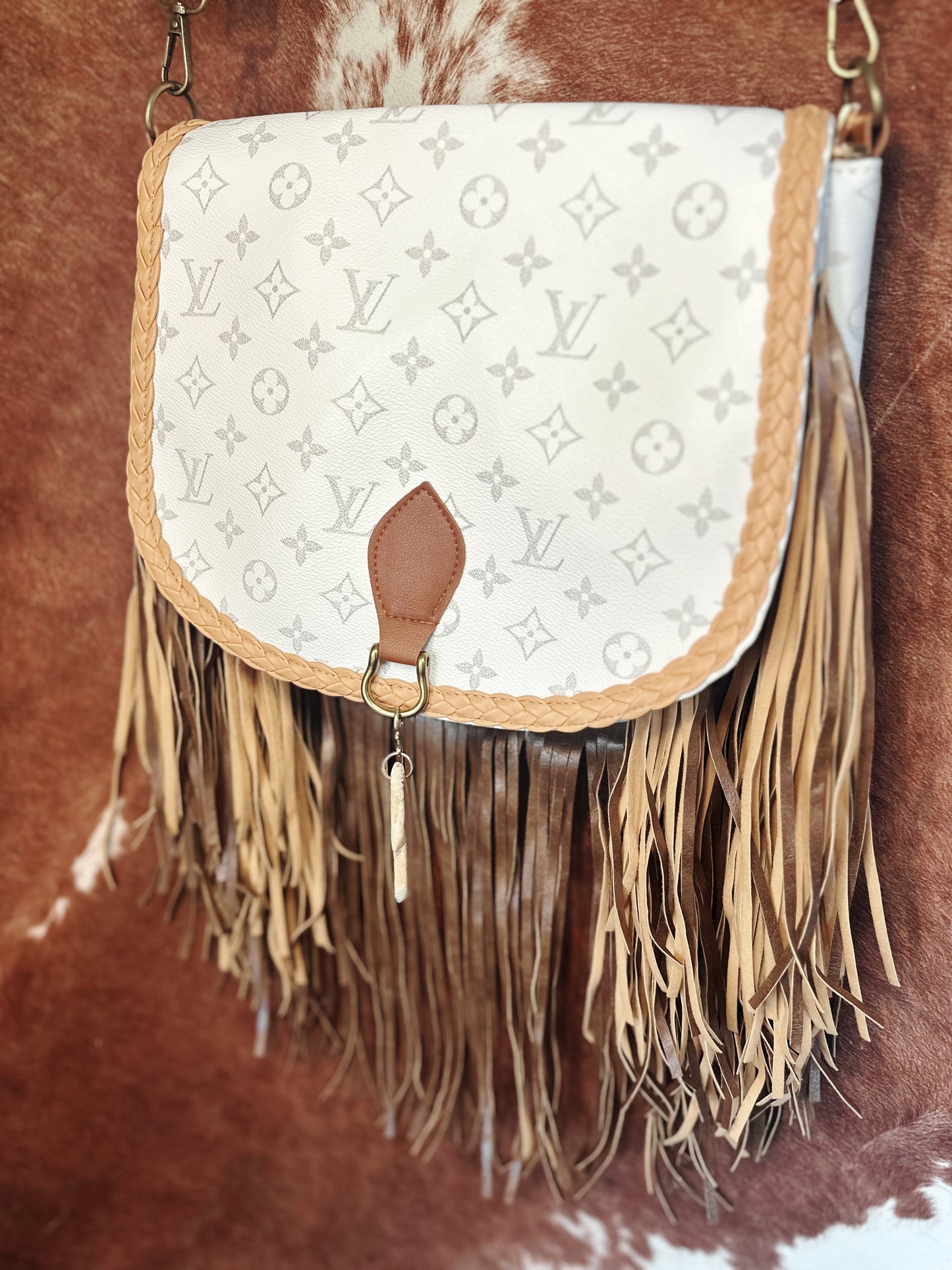LV Fringe Satchel Bag White