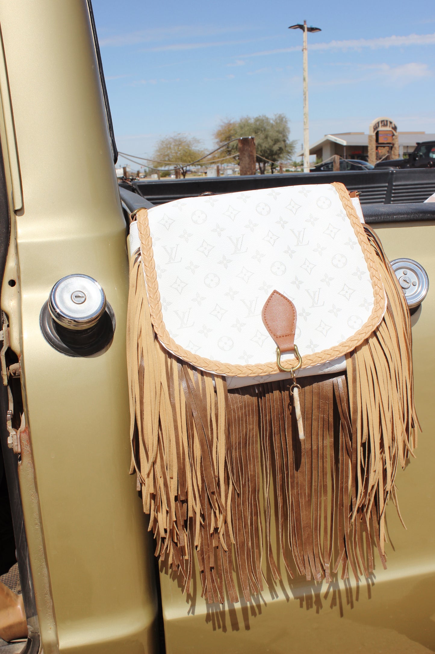 LV Fringe Satchel Bag White