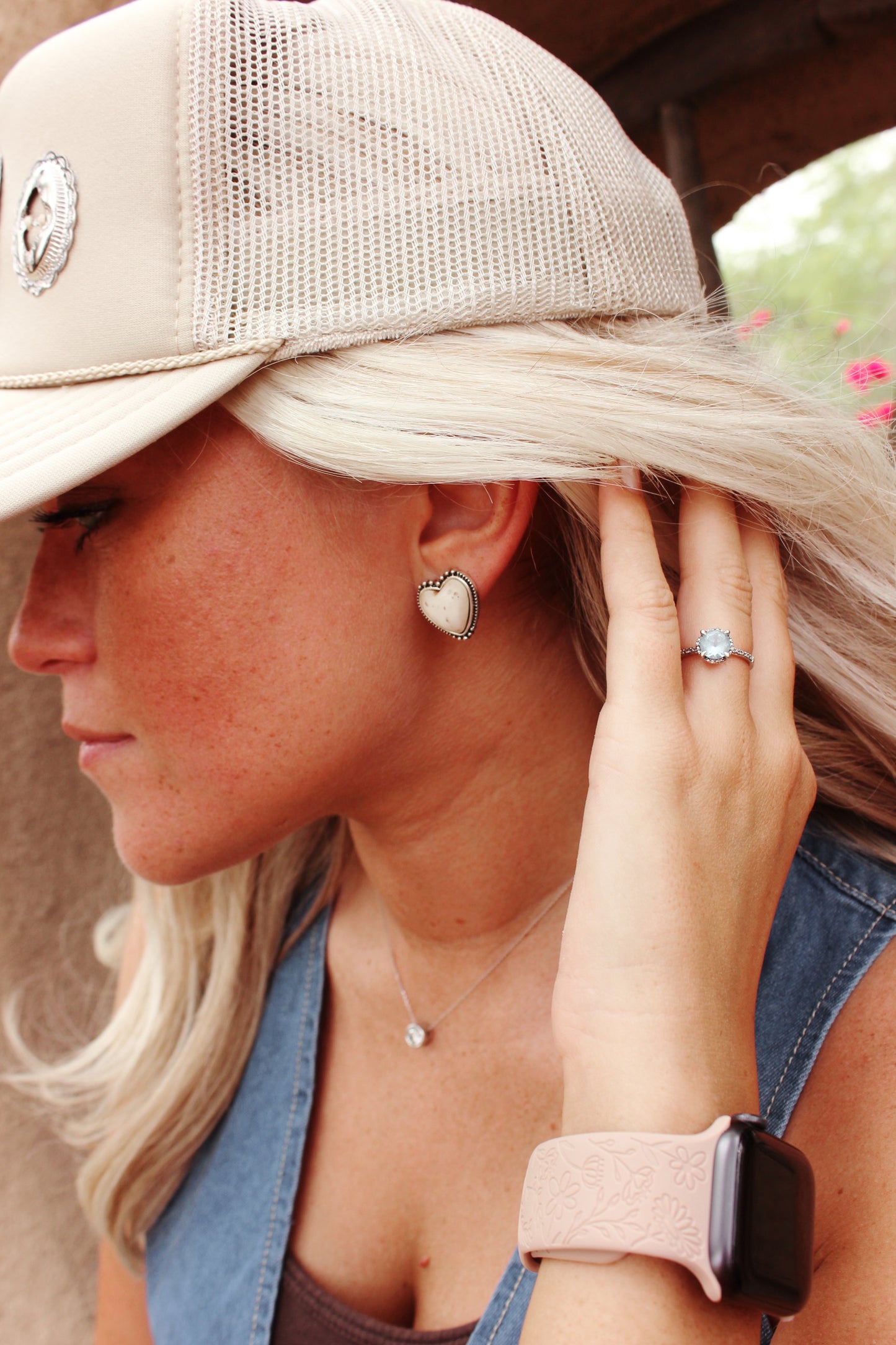 Heart Stone Stud Earrings