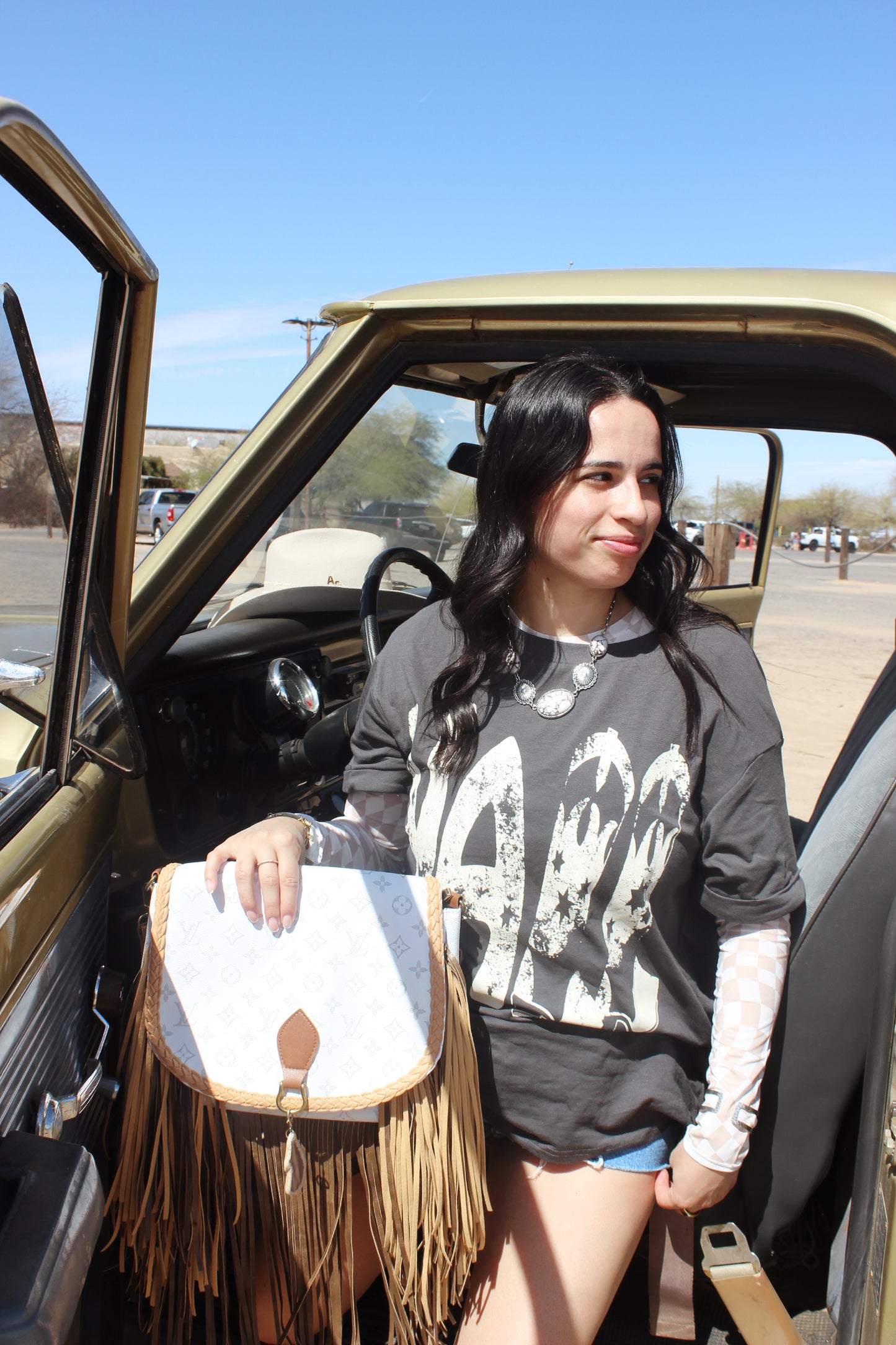 LV Fringe Satchel Bag White