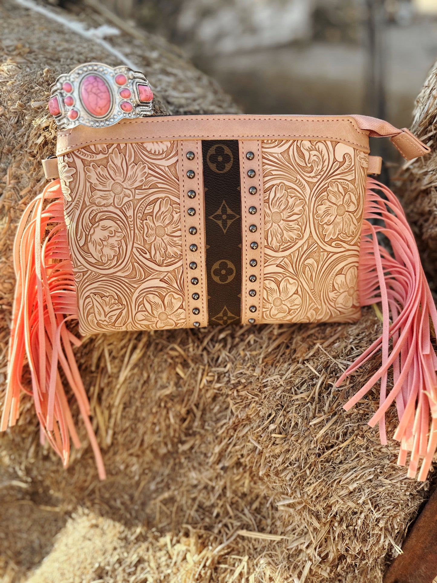 LV Embossed Leather Crossbody Pink